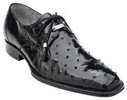 Belvedere "Isola" Black Genuine Ostrich Leather Shoes 14001.