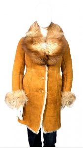 G-Gator Ladies Genuine Sheepskin Single-Breasted Trench Coat With Fox Fur Collar 0105.