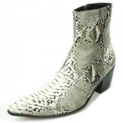 Fiesso White PU Leather Snake Print Boot with side Zipper FI7240 .