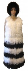 Winter Fur Ladies White / Black Genuine Tibet Lamb 3/4 Vest W15V16WT.