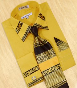 Daniel Ellissa Mustard / Gold Paisley Unique Design Shirt / Tie / Hanky Set With Free Cufflinks DS3751P2