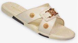 Fiesso White / Gold PU Leather Open Toe Slide-In Sandals FI2320