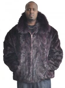 Winter Fur M03R01BD Burgundy Genuine Mink Fur Bomber Jacket With Fox Collar