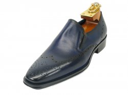 Carrucci Navy Genuine Calf Leather Perforated Loafer Shoes KS261-02.