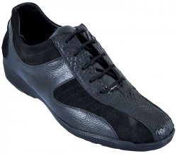 Los Altos Black Genuine Crocodile Belly W/Deer Casual Shoes With Laces ZC068205