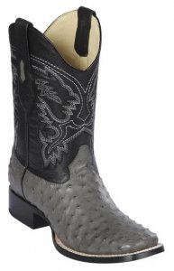 Los Altos Gray Genuine Full Quill Ostrich Wide Square Toe Cowboy Boots 8220309