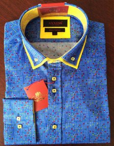 Axxess Blue / Yellow Slim Fit Pure Cotton Dress Shirt AX0013