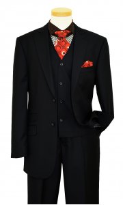 Luciano Carreli Black Super 150's Wool Wide Leg Vested Suit 6296-001