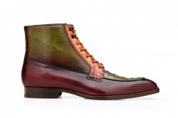 Belvedere "Greco" Ant. Burgundy/Olive/Brandy Genuine Ostrich Quill and Italian Leather Boots R79.