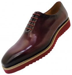Carrucci Burgundy Burnished Calfskin Rubber Soled Wholecut Oxford Shoes KS518-01