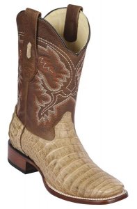 Los Altos Honey Genuine Caiman Belly Leather Wide Square Toe Cowboy Boots 822G8251