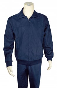 Bagazio Navy Blue Microsuede / Sweater Zip-Up Bomber Jacket Outfit BM2185