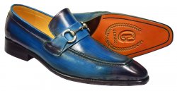 Carrucci Ocean Blue Hand Burnished Calfskin Leather Bit Loafer Shoes KS503-02