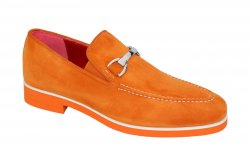 Emilio Franco "Nino II" Orange Genuine Italian Suede Leather With Bracelet Loafers.