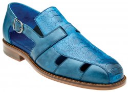 Belvedere "Connors" Antique Ocean Blue Genuine Ostrich / Italian Calfskin Dress Sandals S01.
