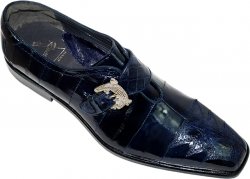 Romano "Divo" Navy Genuine Crocodile / Eel Shoes With Crocodile Buckle