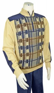 Bagazio Beige / Navy Half-Zip Microsuede Sweater Outfit / Elbow Patches BM1987