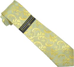 Stacy Adams Collection SA067 Apple Green / Gold / White Micro Polka Dots Paisley Design 100% Woven Silk Necktie/Hanky Set