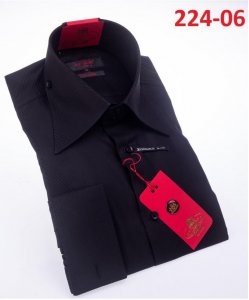 Axxess Black Cotton Modern Fit Dress Shirt With French Cuffs 224-06.