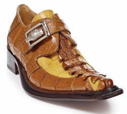 Mauri "Piermarini" 44192 Corn Yellow Pepper Genuine Baby Crocodile / Corn Hornback Tail Hand Painted Loafer Shoes With Silver Hardware.