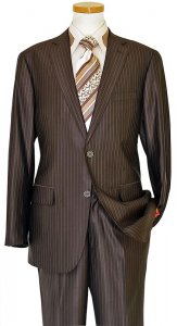 Mantoni Chocolate Brown / Beige Pinstripe Super 140's 100% Virgin Wool Suit 78823-1