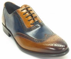Carrucci Brown / Navy Genuine Leather Wingtip Oxford Lace-Up Shoes KS886-11T.