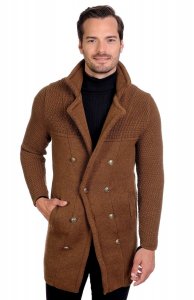LCR Camel Double Breasted Modern Fit Wool Blend 3/4 Length Pea Coat Sweater 6280