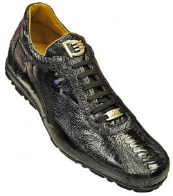 David Eden "M3194" Black Genuine All-Over Ostrich Casual Sneakers