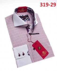 Axxess White / Wine Artistic Design Cotton Modern Fit Dress Shirt With Button Cuff 319-29.