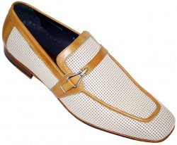Mezlan "Cadaret" Bone/Tan Luxurious Perforated Leather Shoes