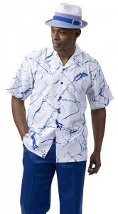 Montique Royal Blue / White Marble Design Short Sleeve Outfit 2062.