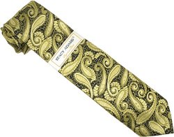 Stacy Adams Collection SA062 Gold/Black Paisley Design 100% Woven Silk Necktie/Hanky Set