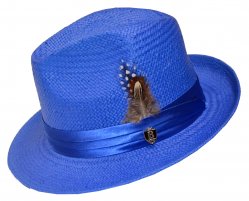 Bruno Capelo Royal Blue Fedora Straw Hat VE-734