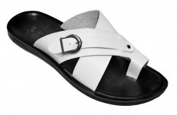 Faranzi White / Black Leather Casual Open Toe Slide Sandals FR81492