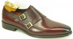 Carrucci Ox-blood Genuine Leather Double Monk Strap Shoes KS099-3003.