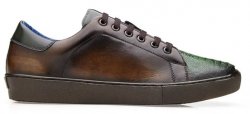 Belvedere "Stone" Chocolate Brown/Forest Genuine Ostrich and Soft Italian Calf Casual Sneakers Y31.