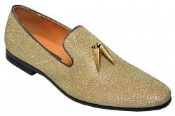 Giorgio Brutini "Conquest" Gold / Aqua Blue Lurex Canvas Loafer Shoes With Gold Tassels 179174-3