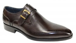 Duca Di Matiste "Siena" Chocolate Genuine Calfskin Monk Strap Medallion Toe Loafer Shoes.