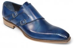 Duca Di Matiste "Vergato" Ocean Blue Genuine Italian Calf Leather Monk Strap Dress Shoes.