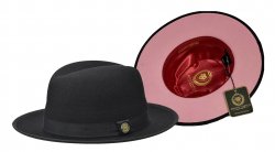 Bruno Capelo Black / Pink Bottom Australian Wool Fedora Dress Hat PR-320.