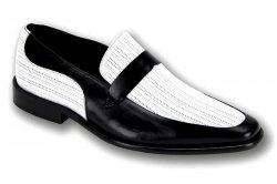 Steven Land Black / White Perforated Leather Slip-On Shoes SL0011