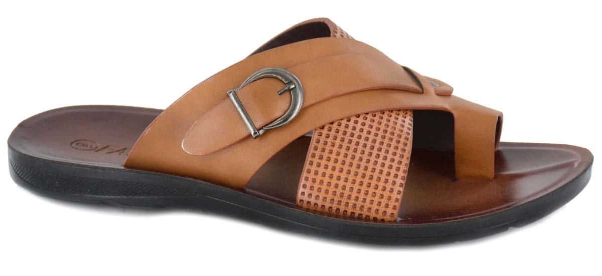 Faranzi Men's Brown Buckled Vegan Leather Casual Slide Sandals 