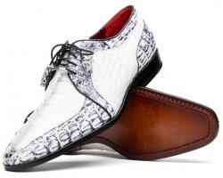 Marco Di Milano ''Caribe'' White / Newspaper Genuine Hornback Caiman Crocodile Dress Shoes
