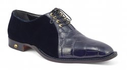 Mauri "Lenox" Wonder Blue Genuine Body Alligator / Velvet Embossed Oxford Shoes 4948.
