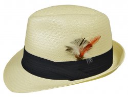 Winner Cream / Black Straw Fedora Dress Hat
