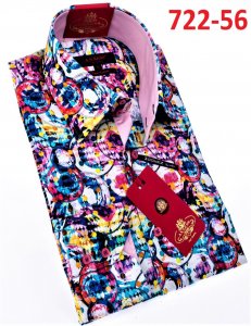 Axxess Multicolor Circle Design Cotton Modern Fit Dress Shirt With Button Cuff 722-56.