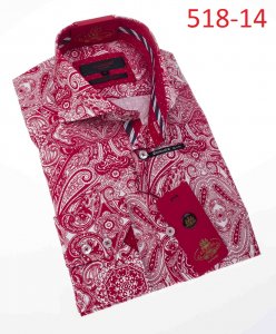 Axxess Red / White Paisley 100% Cotton Modern Fit Dress Shirt 518-14.