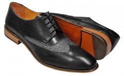 Liberty Black / Silver Grey Leather / Woven Fabric Wingtip Derby Dress Shoes 1004