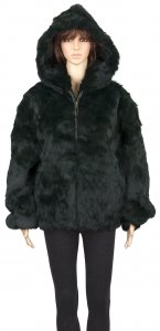 Winter Fur Ladies Green Full Skin Rabbit Jacket With Detachable Hood W05S04GN.