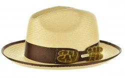 Steven Land "Casablanca" Natural Cream / Brown Fedora Straw Hat SLCB-730.